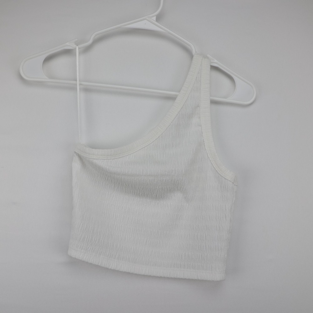 American Eagle Smocked One Shoulder Top White Small Cropped Blouse